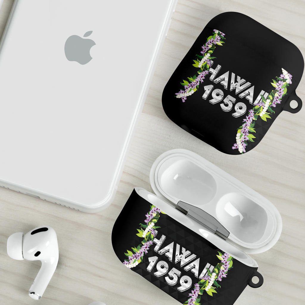 Hawaii Statehood Day AirPods Case Kakau Pattern With Maile Pikake Honohono Lei LT05 - Polynesian Pride