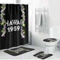 Hawaii Statehood Day Bathroom Set Kakau Pattern With Maile Pikake Honohono Lei LT05 Bathroom Set (4 pcs) Black - Polynesian Pride
