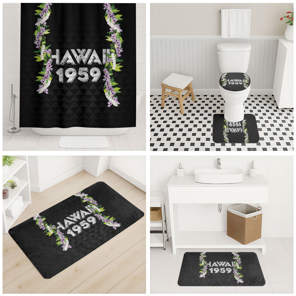 Hawaii Statehood Day Bathroom Set Kakau Pattern With Maile Pikake Honohono Lei LT05 - Polynesian Pride
