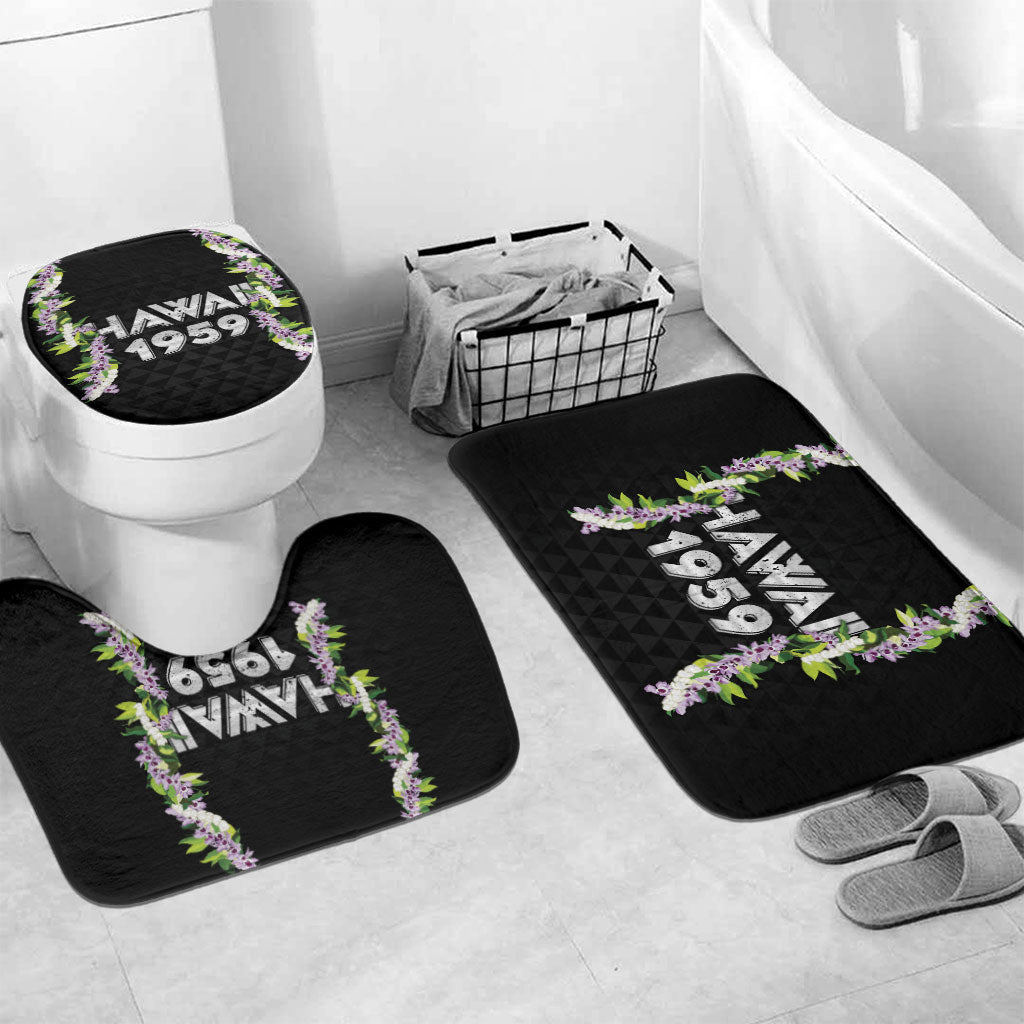 Hawaii Statehood Day Bathroom Set Kakau Pattern With Maile Pikake Honohono Lei LT05 Mat Set Only (3 pcs) One Size Black - Polynesian Pride