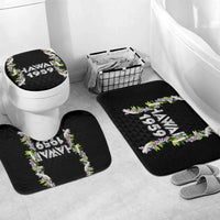 Hawaii Statehood Day Bathroom Set Kakau Pattern With Maile Pikake Honohono Lei LT05 Mat Set Only (3 pcs) One Size Black - Polynesian Pride