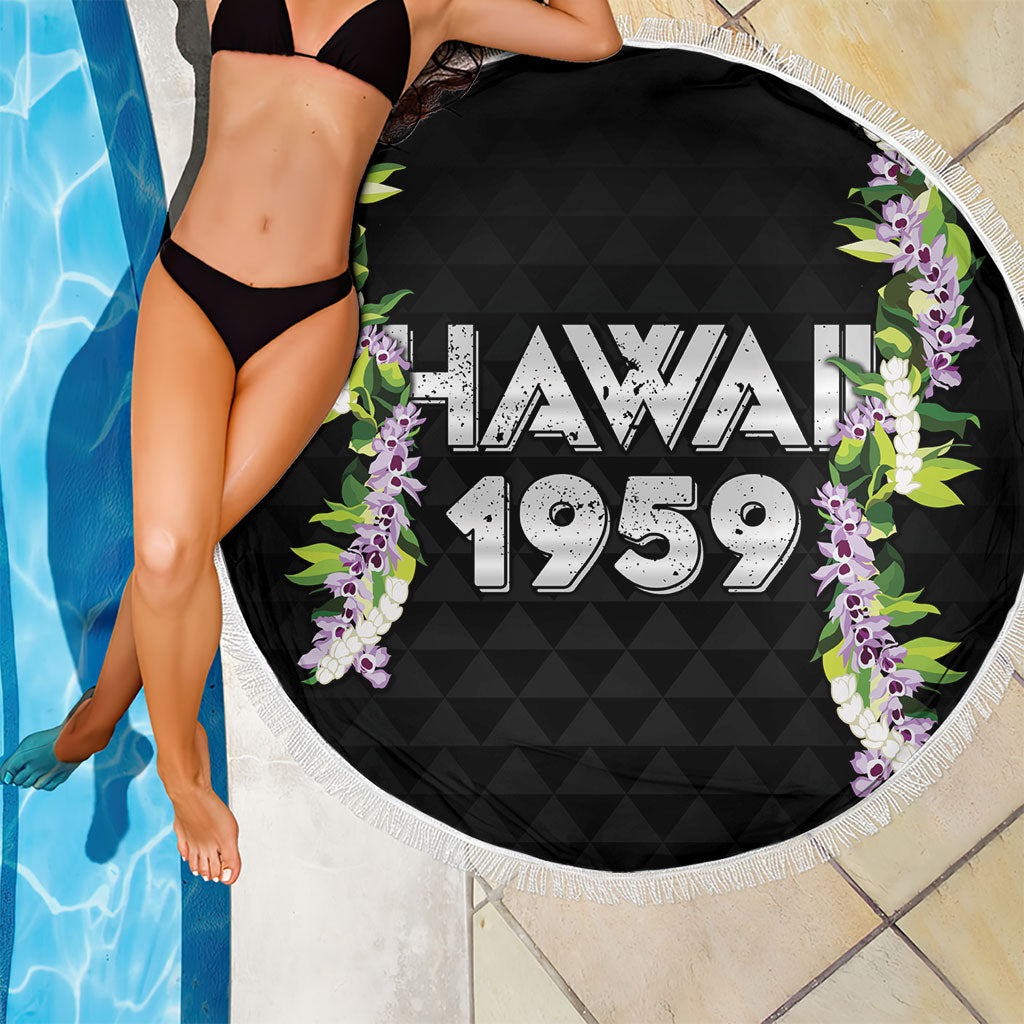Hawaii Statehood Day Beach Blanket Kakau Pattern With Maile Pikake Honohono Lei LT05 - Polynesian Pride