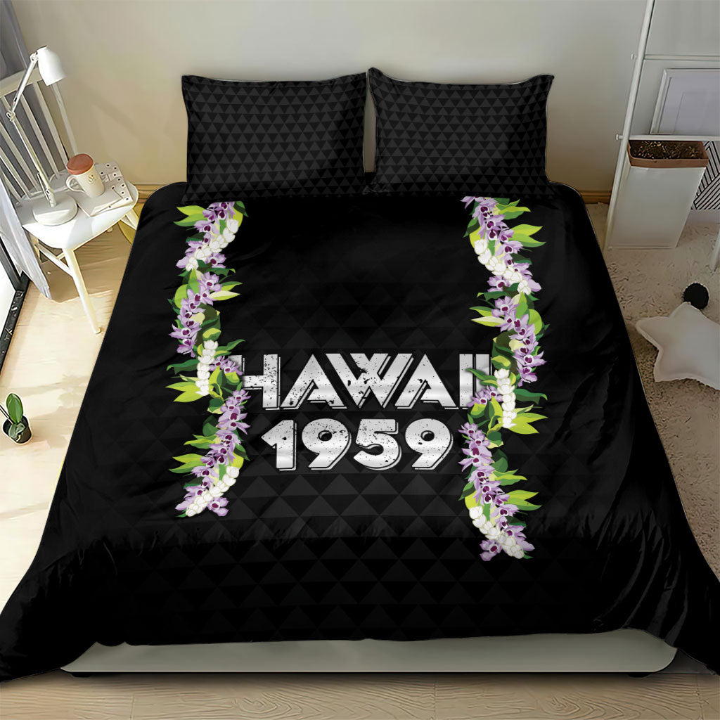 Hawaii Statehood Day Bedding Set Kakau Pattern With Maile Pikake Honohono Lei LT05 - Polynesian Pride