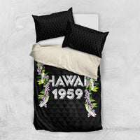 Hawaii Statehood Day Bedding Set Kakau Pattern With Maile Pikake Honohono Lei LT05 US Twin 172cm x 218cm Black - Polynesian Pride