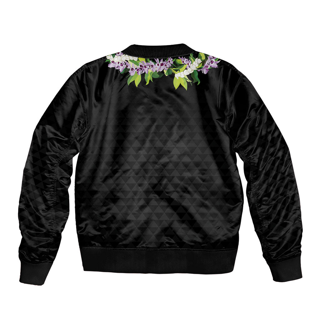 Hawaii Statehood Day Bomber Jacket Kakau Pattern With Maile Pikake Honohono Lei LT05 - Polynesian Pride