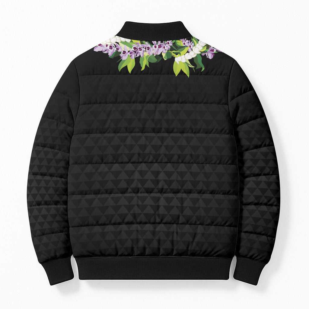 Hawaii Statehood Day Bomber Puffer Jacket Kakau Pattern With Maile Pikake Honohono Lei LT05 - Polynesian Pride
