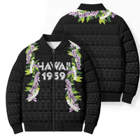 Hawaii Statehood Day Bomber Puffer Jacket Kakau Pattern With Maile Pikake Honohono Lei LT05 - Polynesian Pride