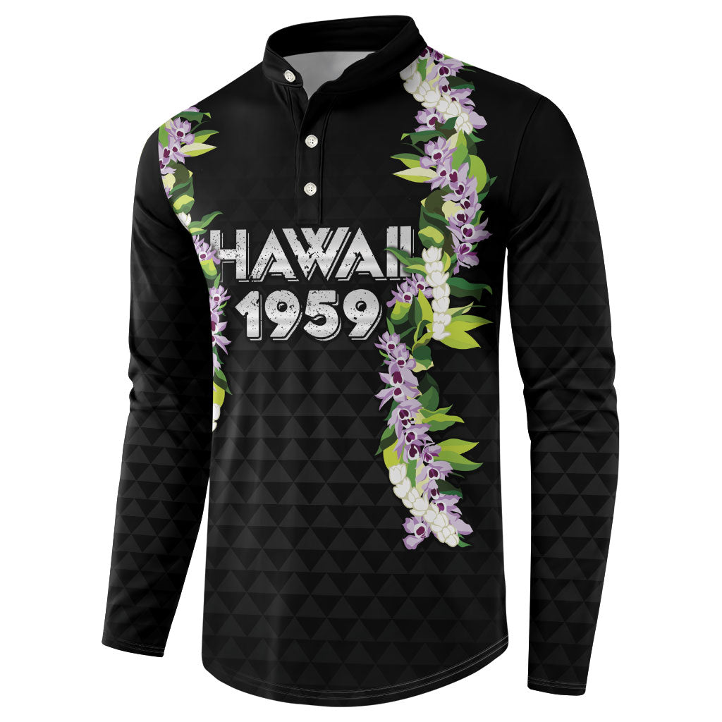 Hawaii Statehood Day Button Sweatshirt Kakau Pattern With Maile Pikake Honohono Lei LT05 - Polynesian Pride