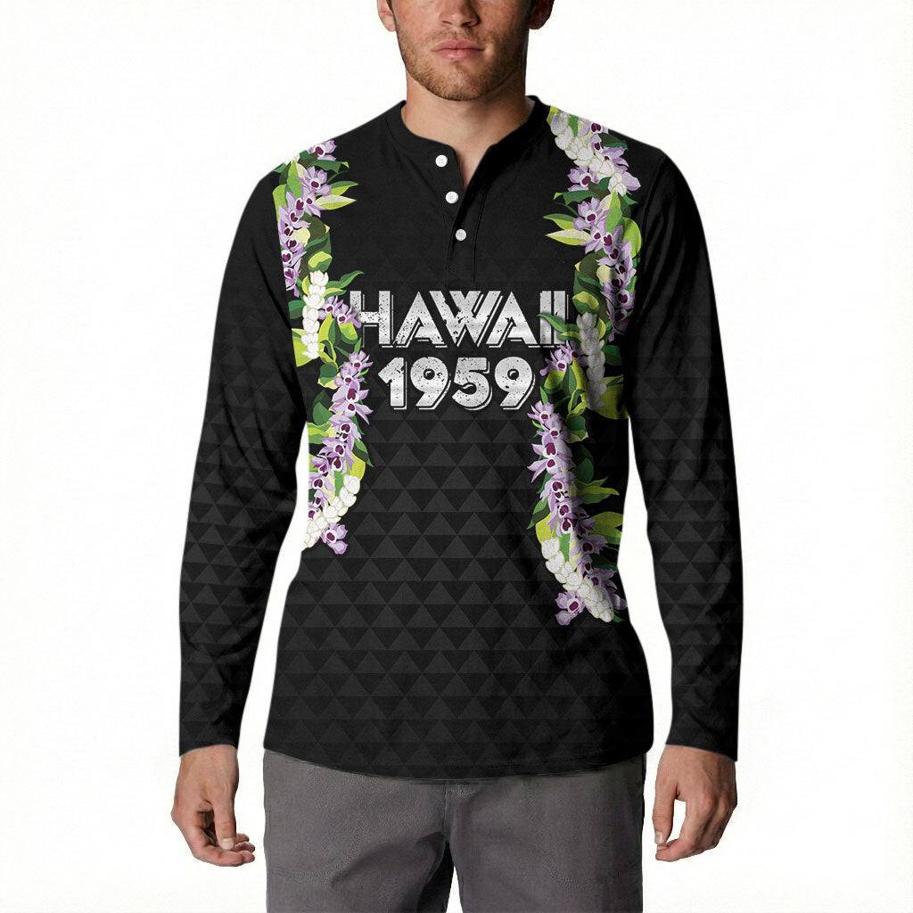 Hawaii Statehood Day Button Sweatshirt Kakau Pattern With Maile Pikake Honohono Lei LT05 - Polynesian Pride