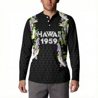 Hawaii Statehood Day Button Sweatshirt Kakau Pattern With Maile Pikake Honohono Lei LT05 - Polynesian Pride