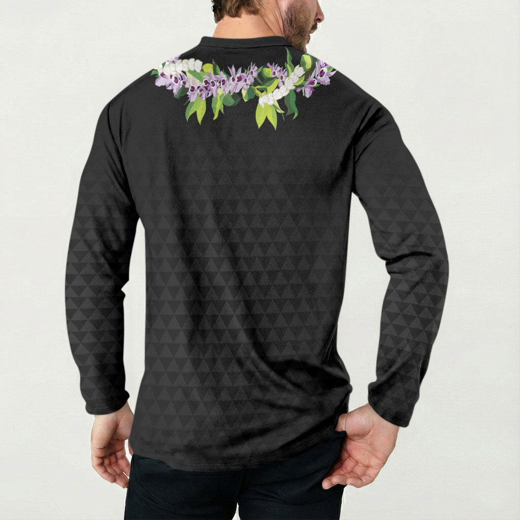 Hawaii Statehood Day Button Sweatshirt Kakau Pattern With Maile Pikake Honohono Lei LT05 - Polynesian Pride