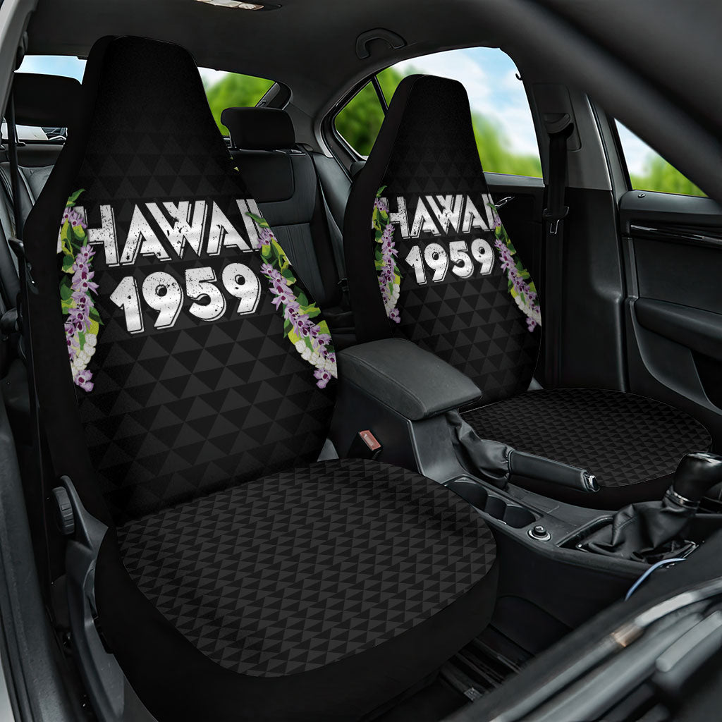 Hawaii Statehood Day Car Seat Cover Kakau Pattern With Maile Pikake Honohono Lei LT05 One Size Black - Polynesian Pride