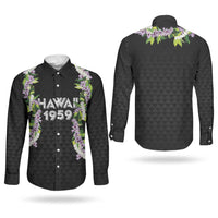 Hawaii Statehood Day Couples Matching Long Sleeve Bodycon Dress and Long Sleeve Button Shirt Kakau Pattern With Maile Pikake Honohono Lei LT05 - Polynesian Pride