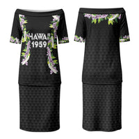 Hawaii Statehood Day Couples Matching Puletasi and Hawaiian Shirt Kakau Pattern With Maile Pikake Honohono Lei LT05 - Polynesian Pride