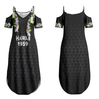 Hawaii Statehood Day Couples Matching Summer Maxi Dress and Hawaiian Shirt Kakau Pattern With Maile Pikake Honohono Lei LT05 - Polynesian Pride