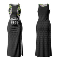 Hawaii Statehood Day Couples Matching Tank Maxi Dress and Long Sleeve Button Shirt Kakau Pattern With Maile Pikake Honohono Lei LT05 - Polynesian Pride