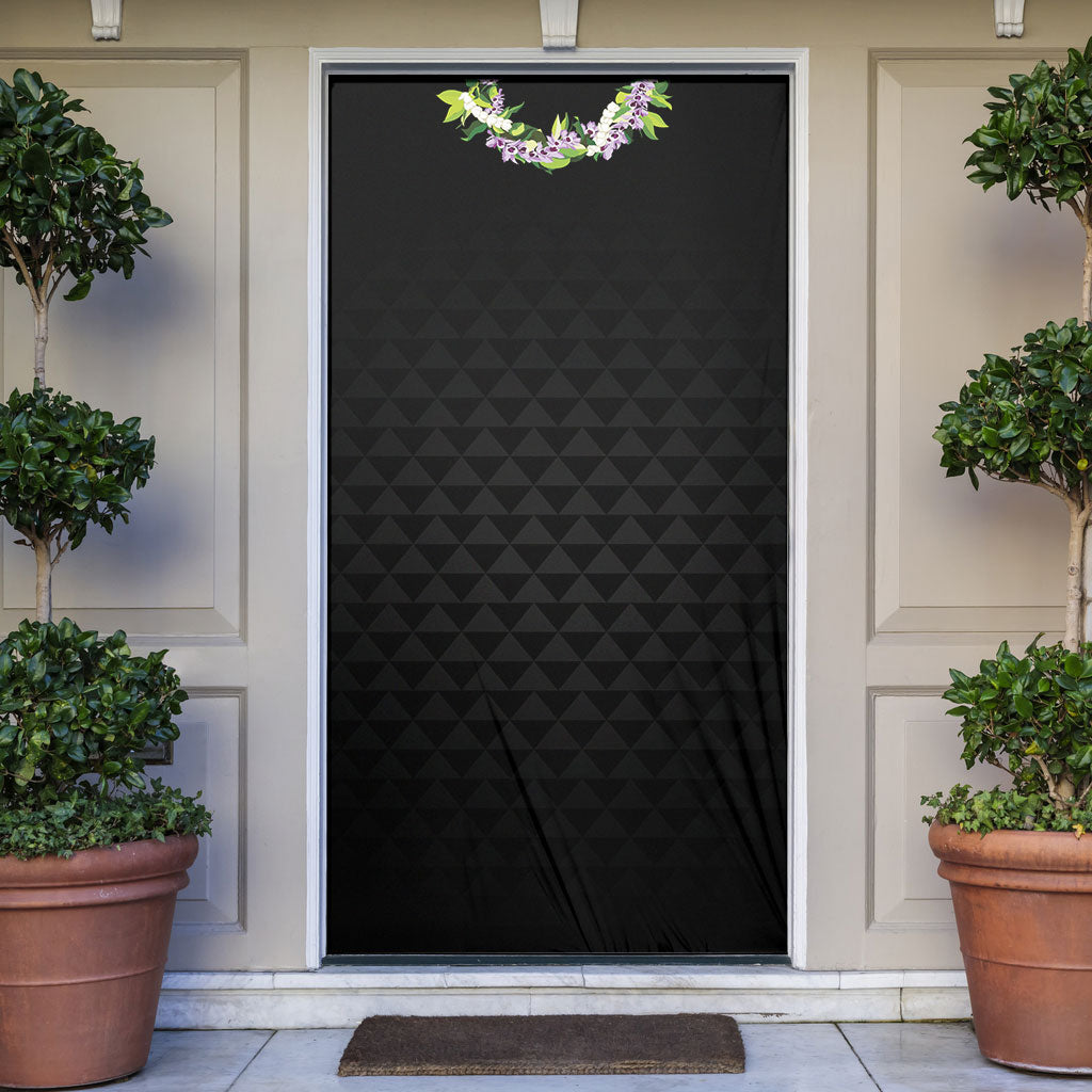 Hawaii Statehood Day Door Cover Kakau Pattern With Maile Pikake Honohono Lei LT05 Black - Polynesian Pride