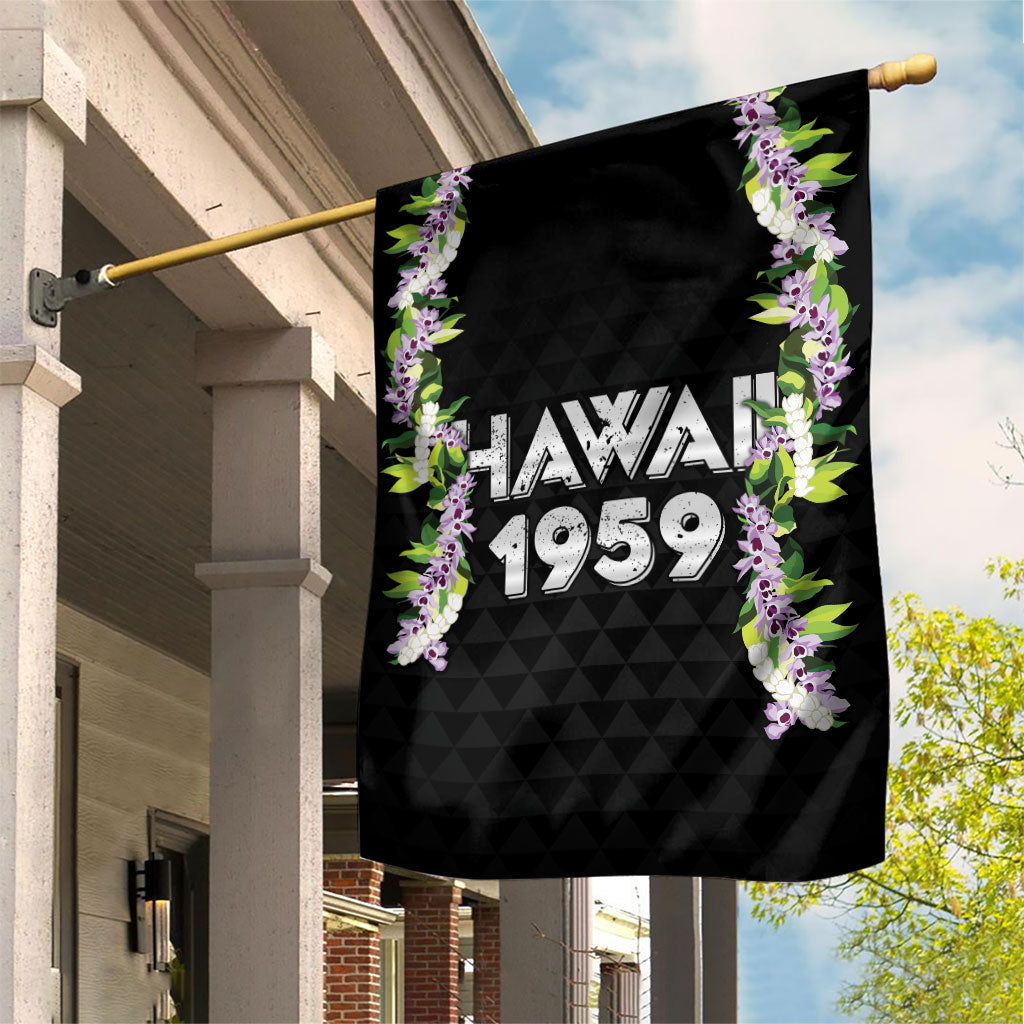 Hawaii Statehood Day Garden Flag Kakau Pattern With Maile Pikake Honohono Lei LT05 House Flag Black - Polynesian Pride
