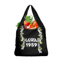 Hawaii Statehood Day Grocery Bag Kakau Pattern With Maile Pikake Honohono Lei LT05 1-pack One Size Black - Polynesian Pride