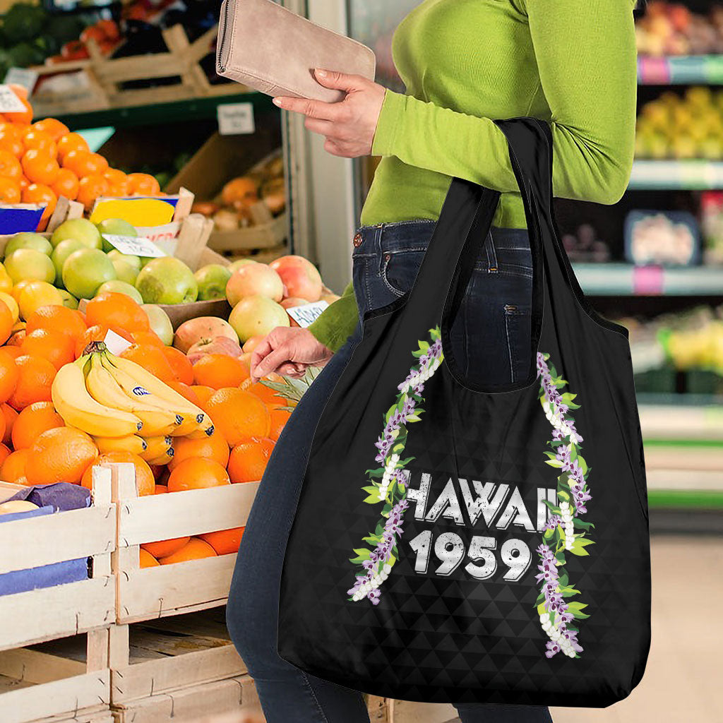 Hawaii Statehood Day Grocery Bag Kakau Pattern With Maile Pikake Honohono Lei LT05 - Polynesian Pride