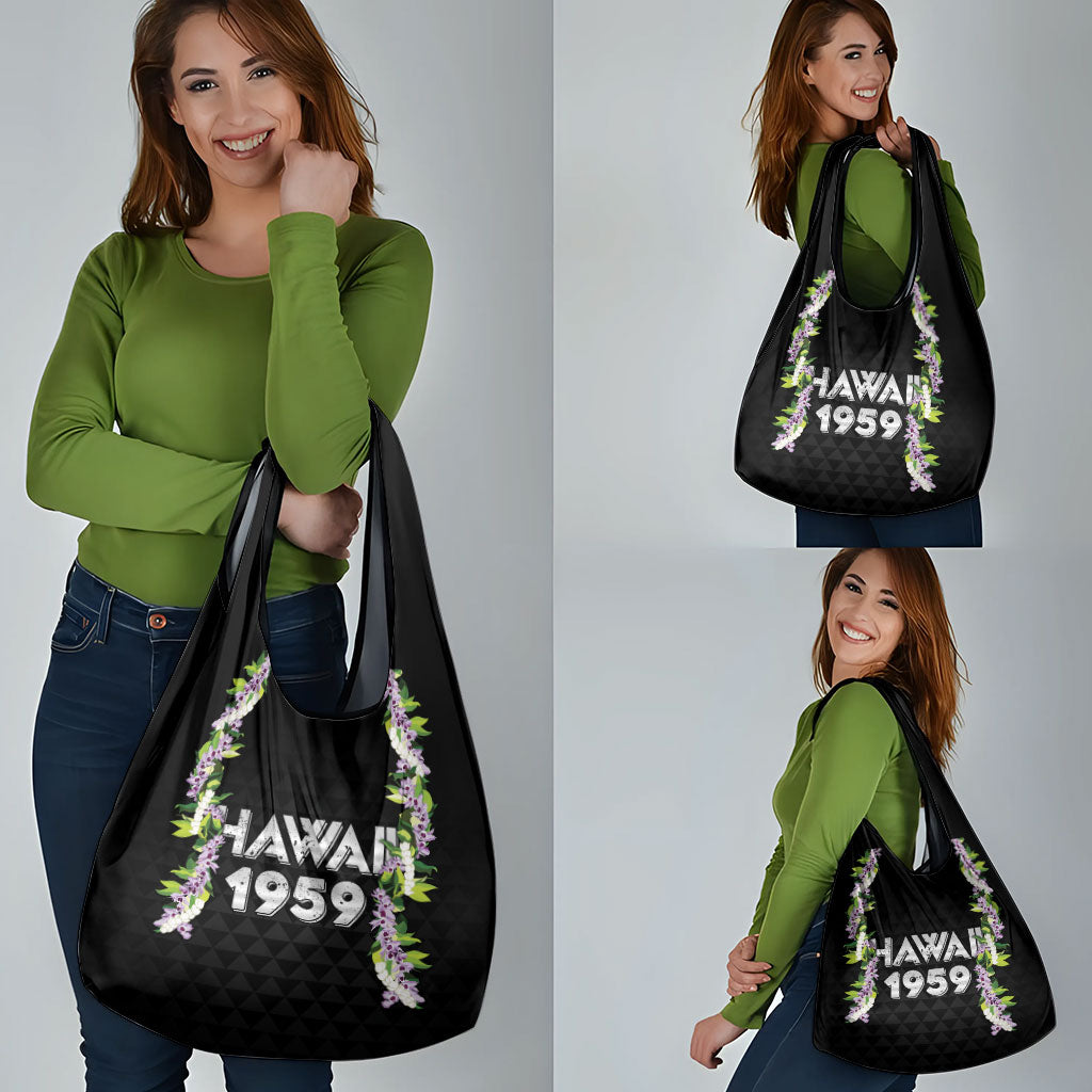 Hawaii Statehood Day Grocery Bag Kakau Pattern With Maile Pikake Honohono Lei LT05 - Polynesian Pride