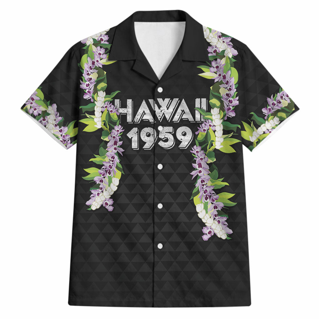 Hawaii Statehood Day Hawaiian Shirt Kakau Pattern With Maile Pikake Honohono Lei LT05 Black - Polynesian Pride