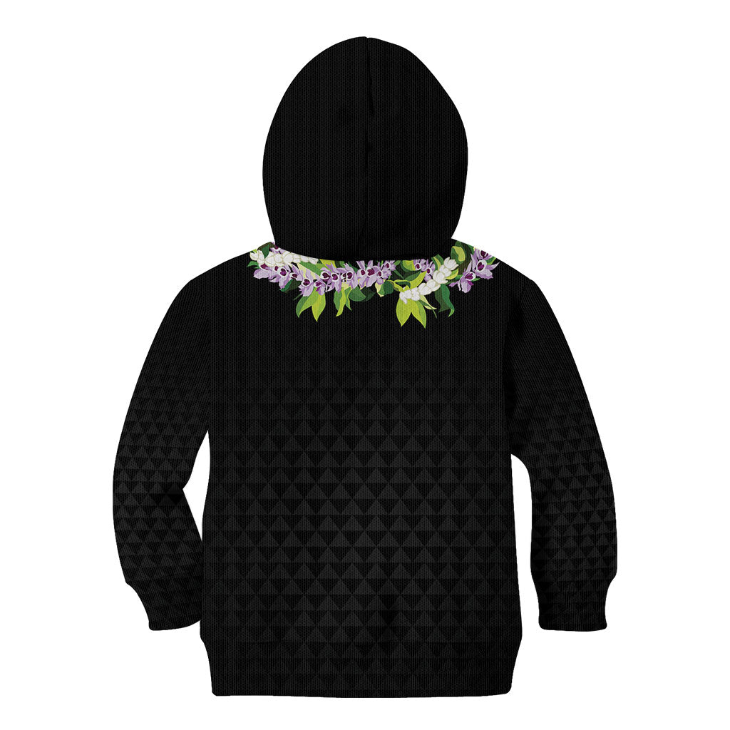 Hawaii Statehood Day Kid Hoodie Kakau Pattern With Maile Pikake Honohono Lei LT05 - Polynesian Pride