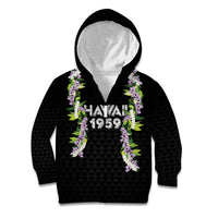 Hawaii Statehood Day Kid Hoodie Kakau Pattern With Maile Pikake Honohono Lei LT05 Zip Hoodie Black - Polynesian Pride