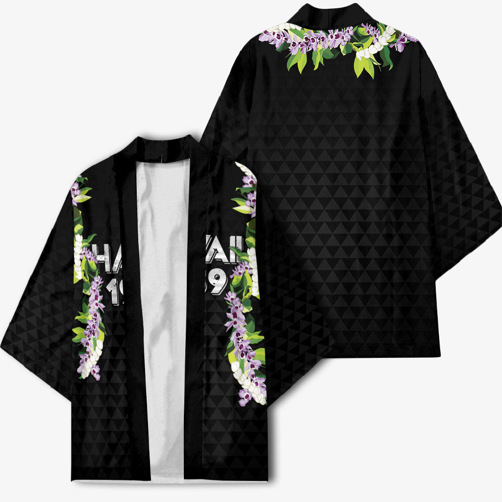 Hawaii Statehood Day Kimono Kakau Pattern With Maile Pikake Honohono Lei LT05 - Polynesian Pride