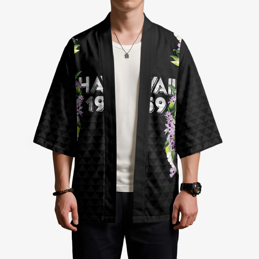 Hawaii Statehood Day Kimono Kakau Pattern With Maile Pikake Honohono Lei LT05 - Polynesian Pride