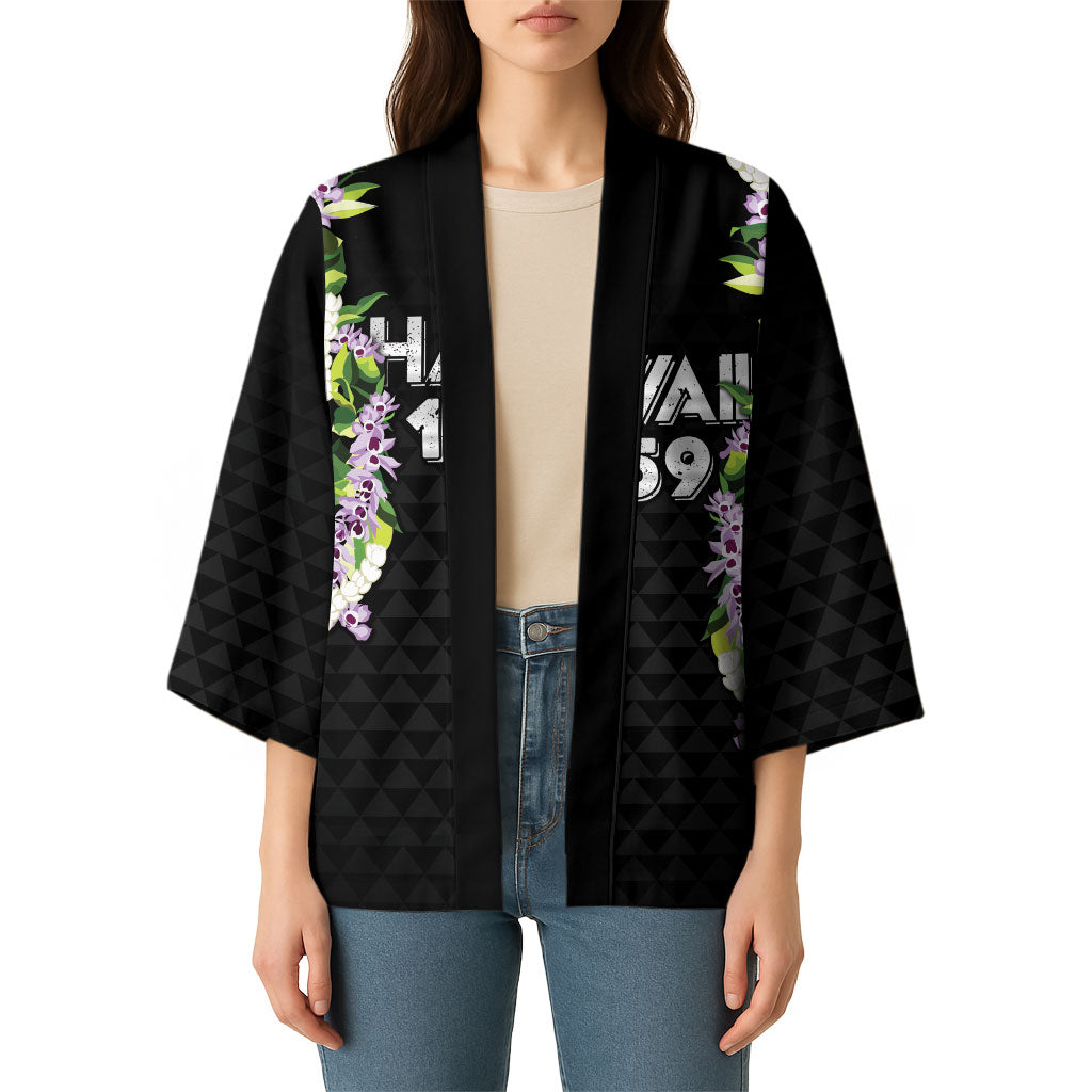 Hawaii Statehood Day Kimono Kakau Pattern With Maile Pikake Honohono Lei LT05 - Polynesian Pride