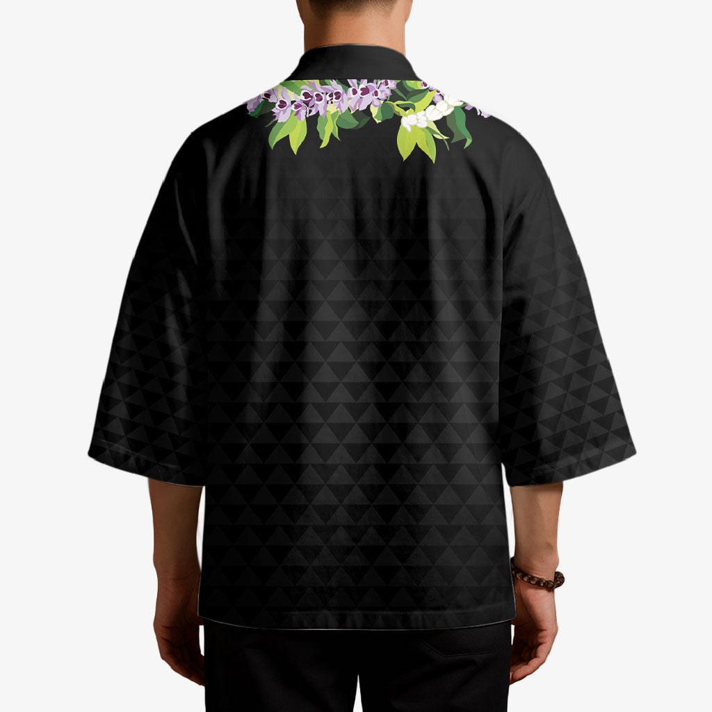 Hawaii Statehood Day Kimono Kakau Pattern With Maile Pikake Honohono Lei LT05 - Polynesian Pride