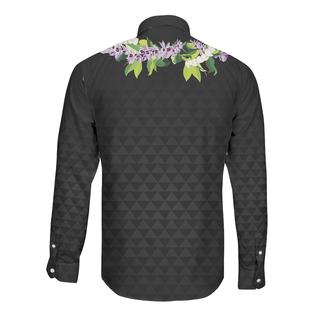 Hawaii Statehood Day Long Sleeve Button Shirt Kakau Pattern With Maile Pikake Honohono Lei LT05 - Polynesian Pride