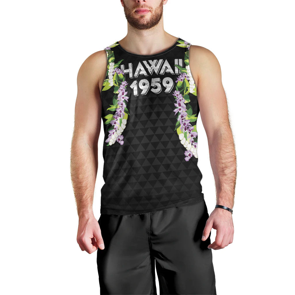Hawaii Statehood Day Men Tank Top Kakau Pattern With Maile Pikake Honohono Lei LT05 - Polynesian Pride