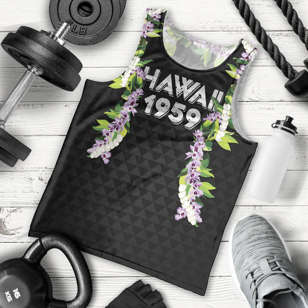 Hawaii Statehood Day Men Tank Top Kakau Pattern With Maile Pikake Honohono Lei LT05 - Polynesian Pride