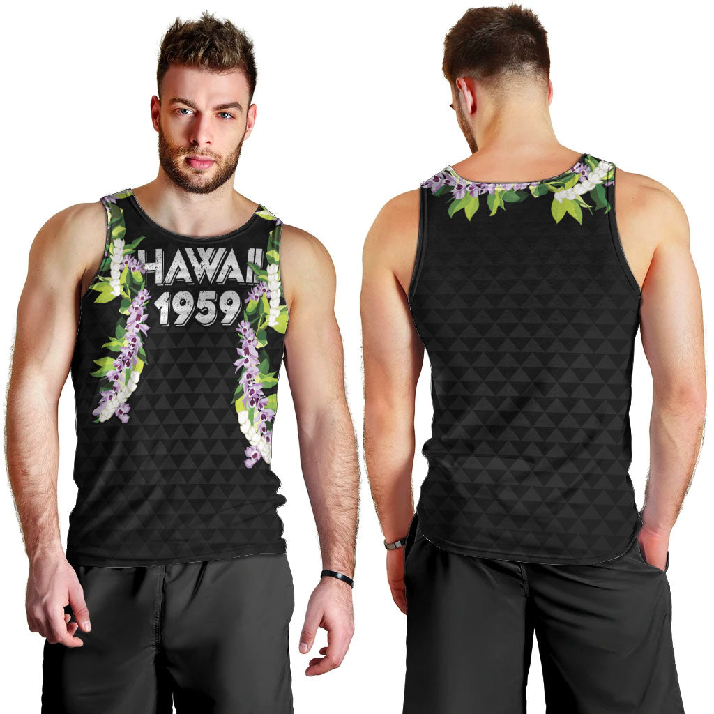 Hawaii Statehood Day Men Tank Top Kakau Pattern With Maile Pikake Honohono Lei LT05 - Polynesian Pride