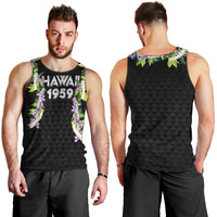 Hawaii Statehood Day Men Tank Top Kakau Pattern With Maile Pikake Honohono Lei LT05 - Polynesian Pride