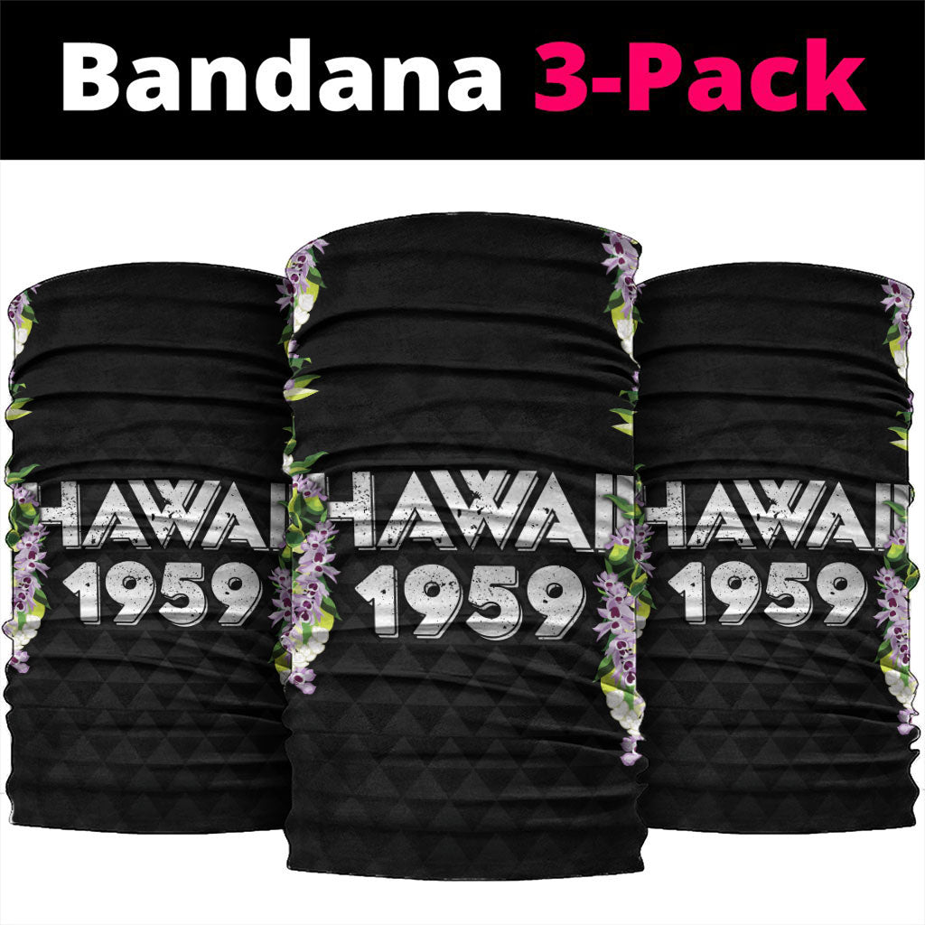 Hawaii Statehood Day Neck Gaiter Kakau Pattern With Maile Pikake Honohono Lei LT05 package One Size: 25*50cm Black - Polynesian Pride