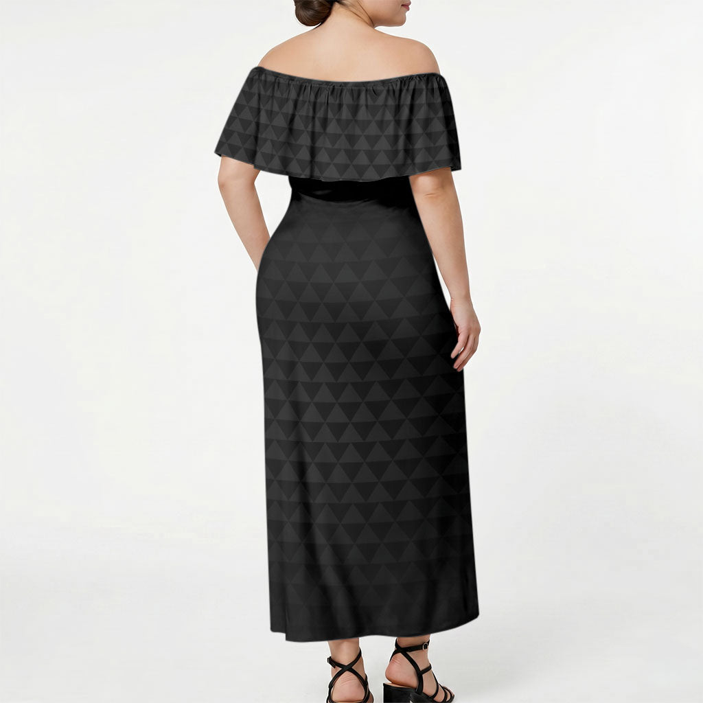 Hawaii Statehood Day Off Shoulder Maxi Dress Kakau Pattern With Maile Pikake Honohono Lei LT05 - Polynesian Pride