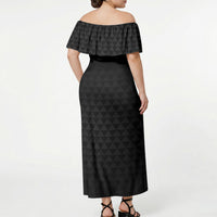 Hawaii Statehood Day Off Shoulder Maxi Dress Kakau Pattern With Maile Pikake Honohono Lei LT05 - Polynesian Pride