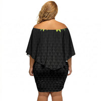 Hawaii Statehood Day Off Shoulder Short Dress Kakau Pattern With Maile Pikake Honohono Lei LT05 - Polynesian Pride