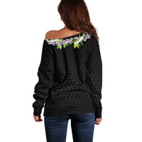 Hawaii Statehood Day Off Shoulder Sweater Kakau Pattern With Maile Pikake Honohono Lei LT05 - Polynesian Pride