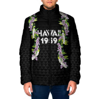 Hawaii Statehood Day Padded Jacket Kakau Pattern With Maile Pikake Honohono Lei LT05 Men Black - Polynesian Pride