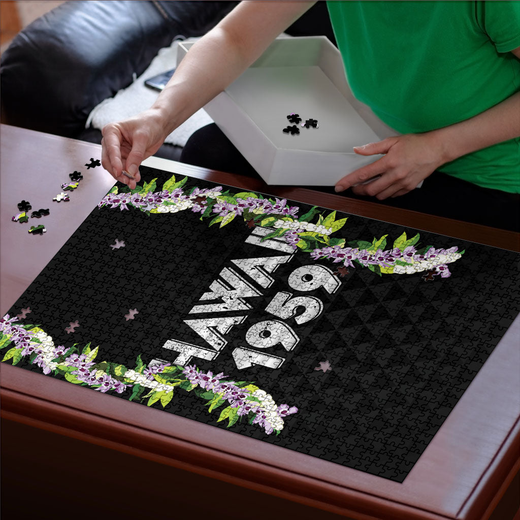 Hawaii Statehood Day Puzzle Kakau Pattern With Maile Pikake Honohono Lei LT05 - Polynesian Pride
