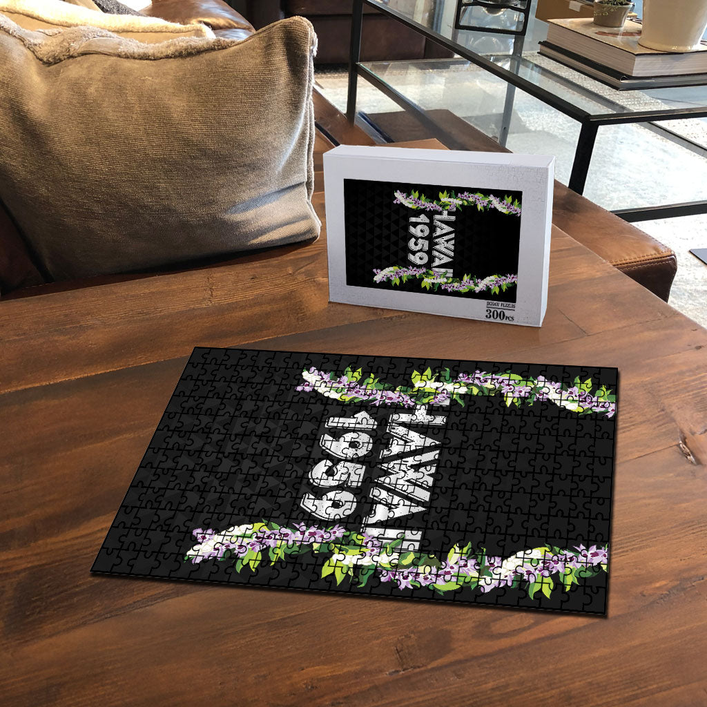 Hawaii Statehood Day Puzzle Kakau Pattern With Maile Pikake Honohono Lei LT05 - Polynesian Pride