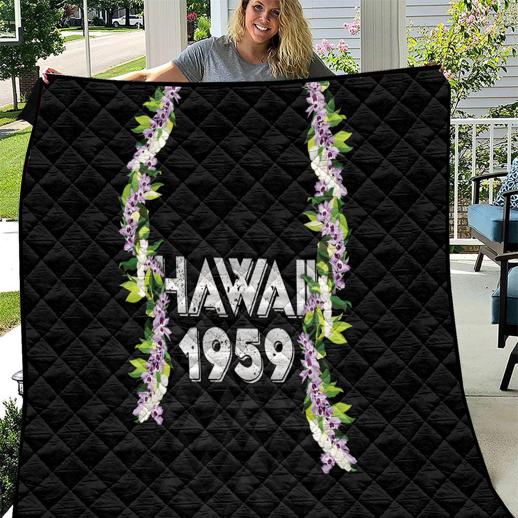 Hawaii Statehood Day Quilt Kakau Pattern With Maile Pikake Honohono Lei LT05 Black - Polynesian Pride