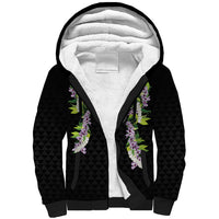 Hawaii Statehood Day Sherpa Hoodie Kakau Pattern With Maile Pikake Honohono Lei LT05 Unisex Black - Polynesian Pride
