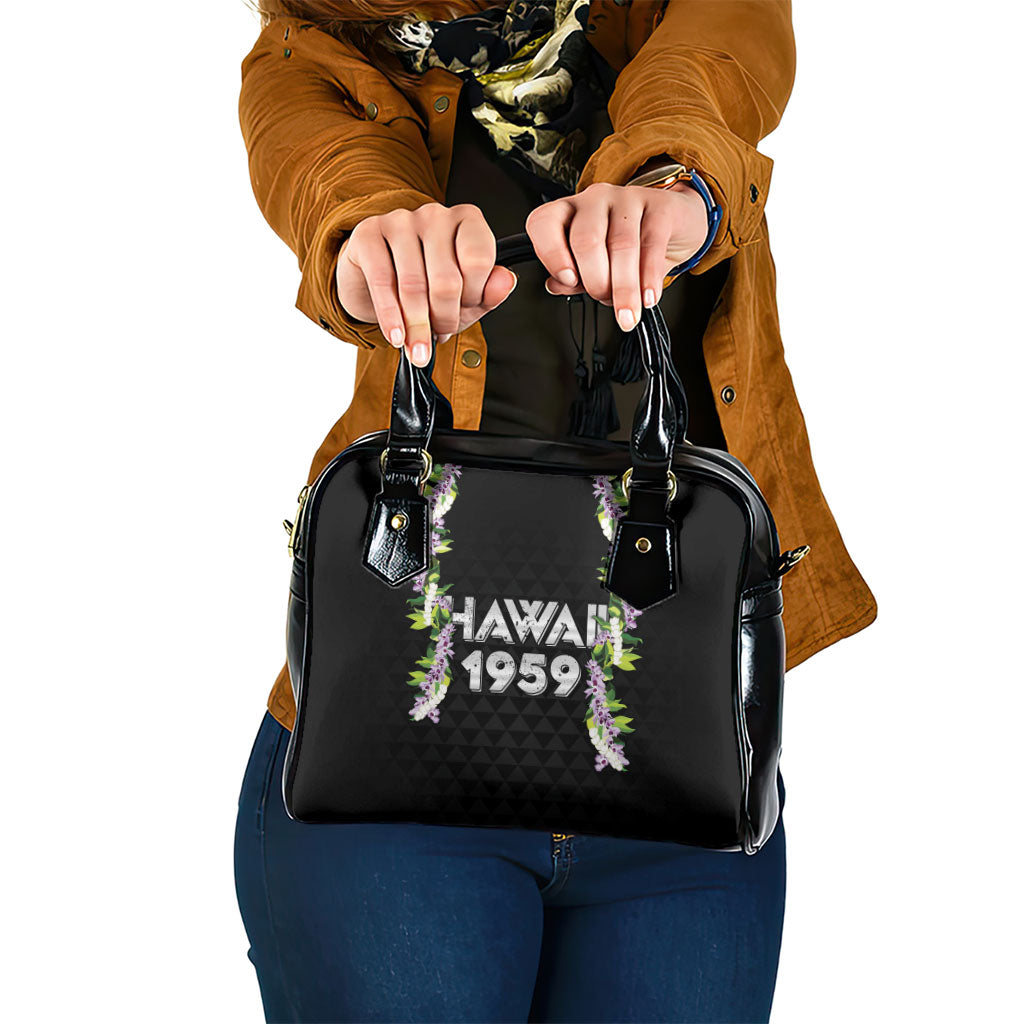 Hawaii Statehood Day Shoulder Handbag Kakau Pattern With Maile Pikake Honohono Lei LT05 One Size Black - Polynesian Pride