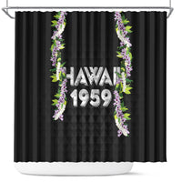 Hawaii Statehood Day Shower Curtain Kakau Pattern With Maile Pikake Honohono Lei LT05 Black - Polynesian Pride