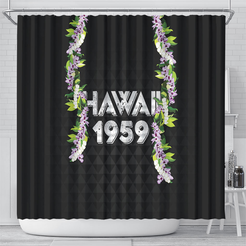 Hawaii Statehood Day Shower Curtain Kakau Pattern With Maile Pikake Honohono Lei LT05 - Polynesian Pride